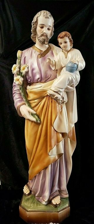 Vintage LARGE Saint Joseph Infant Jesus Columbia Statuary Chalkware Statue 2