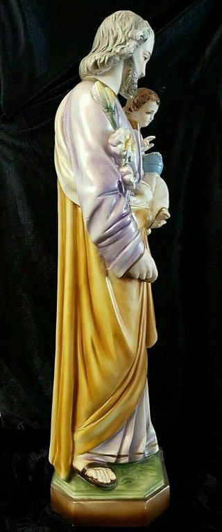 Vintage LARGE Saint Joseph Infant Jesus Columbia Statuary Chalkware Statue 3