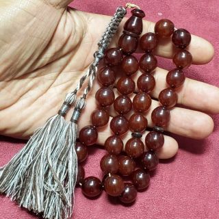 63 Gram German Amber Bakelite Cherry Faturan 33 Prayer Beads 14 Mm