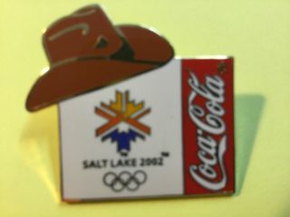 2002 Salt Lake City Cowboy Hat Olympic Coca Cola Coke Lapel Pin