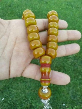 Kehribar Cherry Rosary Tasbih Amber Bakelite Prayer Islamic Misbaha 33 احمردموي