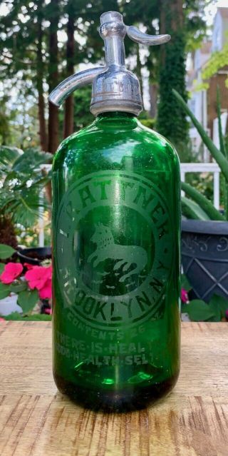 I.  Rattner Antique Vintage Green Seltzer Bottle From Brooklyn N.  Y.