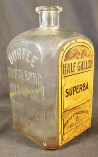 Rare 1/2 Gal.  Durfee Embalming Fluid Grand Rapids Mich.  Poison Bottle W Label