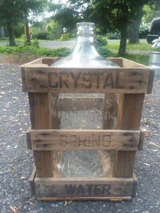 Vintage Pine Hill Crystal Spring 5 Gallon Water Carboy & Wooden Crate