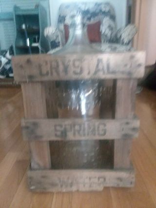 Vintage Pine Hill Crystal Spring 5 Gallon Water Carboy & Wooden Crate 2