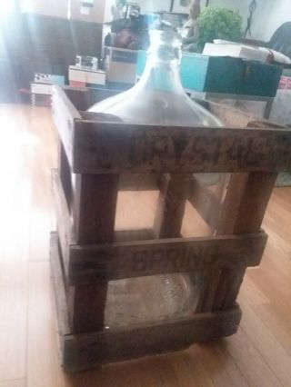 Vintage Pine Hill Crystal Spring 5 Gallon Water Carboy & Wooden Crate 3