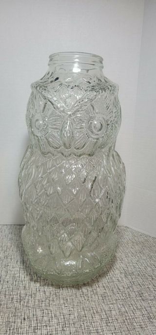 Vintage Clear Glass The Wise Old Owl Display Counter Jar 20 "
