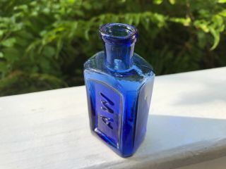 Antique Poison Cobalt Blue Bottle With Open Pontil Scar