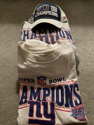 York Giants Bowl Xlii Champs Sweatshirt,  T - Shirt And Hat - Xl