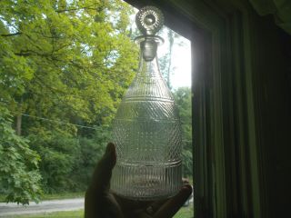 1820s Early Keene Sunburst 3 Mold Pontiled Flint Glass Decanter With Stopper