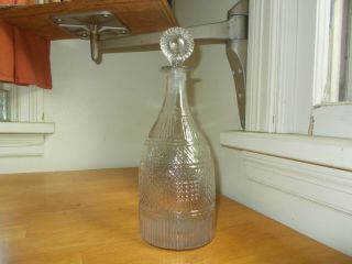 1820s EARLY KEENE SUNBURST 3 MOLD PONTILED FLINT GLASS DECANTER WITH STOPPER 3