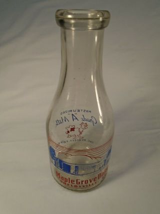 Scarce 1 Qt Glass Round Maple Grove Dairy Milk Bottle Shelbyville Ky