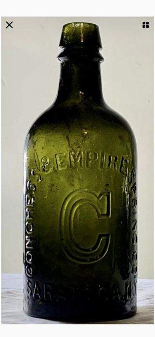 Olive Congress&empire Spring Co Saratoga Antique Mineral Water Bottle Plain Back