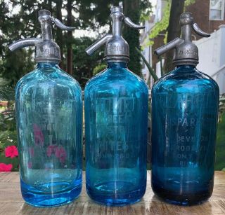 Three Shades Of Blue Antique Seltzer Bottles,  Brooklyn,  Whitestone Ny