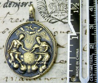 Antique 18th Century Holy Catholic Trinity & Our Lady of Lima Peru Bronze Medal 3