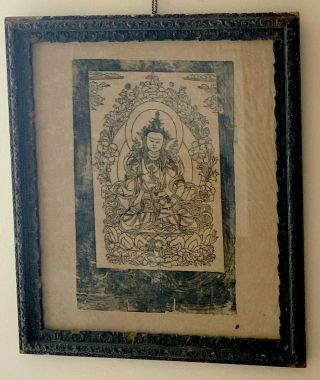 Antique Lithograph Tara Female Deity Bodhisattva Tibetan Buddhism Art 24.  5 " X21 "