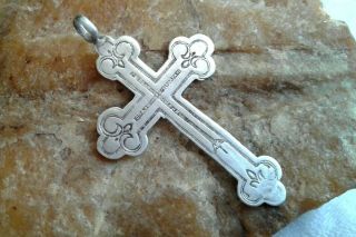 Antique C.  19th Cent Imperial Russian Silver " 84 " Orthodox Cross " Save & Protect "