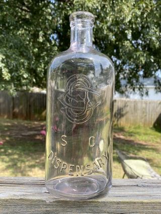 Vintage Early Old Antique Sc Dispensary Bottle Quart South Carolina