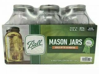 2 X Ball Wide Mouth Canning Mason Jars,  Half Gallon 64oz Pack Of 6 | 12 Ct Total