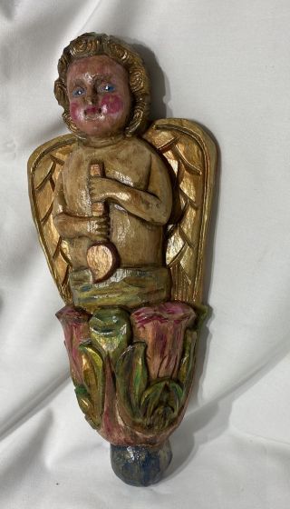 vintage hand carved & painted wood angel cherub santos 16 