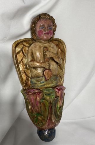 vintage hand carved & painted wood angel cherub santos 16 