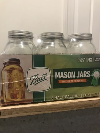 Ball Wide Mouth Canning Mason Jars,  Half Gallon Clear Glass Jar,  64oz,  Pck Of 6