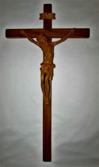 Large Vintage Hand Carved Wood Crucifix Religious Jesus Cross Sculpture Folk Art