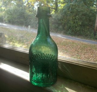 Green T&j Cunningham Phila Whittled 1860s Squat Soda Bottle Hat Top