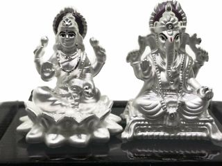 999 Pure Silver Ganesh & Lakshmi / Laxmi Idol / Statue / Murti (figurine 03)