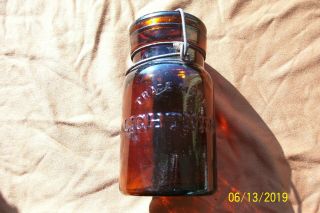 Vintage Dark Amber Pint Lightning Fruit Jar