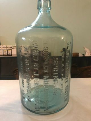 Antique Glen Summit Water 5 Gallon Blue Glass Bottle Wilkes Barre Pa 1928