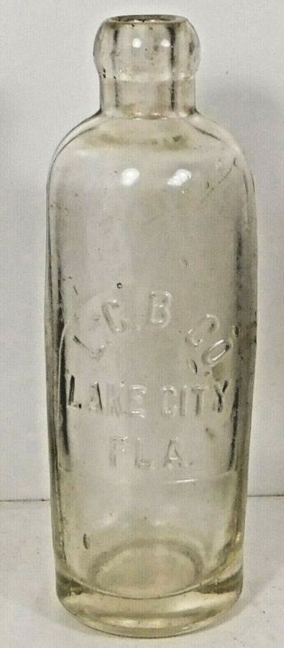 C1900 Clear Glass Hutch Soda Bottle - L.  C.  B.  Co.  Lake City,  Fla.