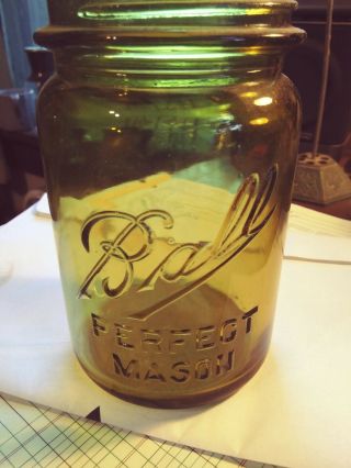 Olive Or Dark Amber Ball Perfect Mason Pint Canning Fruit Jar W/ Zinc Lid Square