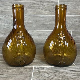 Set Of 2 Art Deco Arrowhead Spring Water Indian Chief Refrigerator Bottle Amber