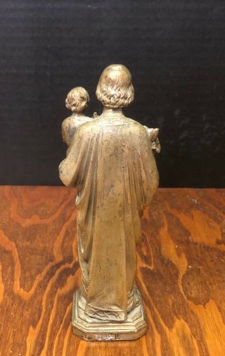 Antique DSR France St.  Joseph Holding Baby Jesus Figurine Spelter Metal Bronze 2