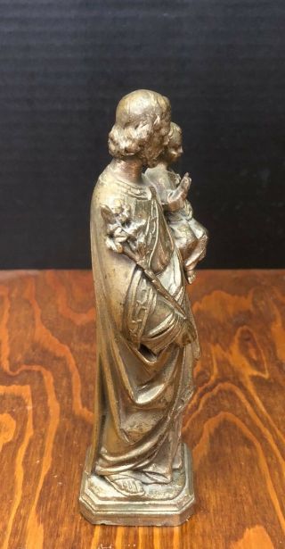 Antique DSR France St.  Joseph Holding Baby Jesus Figurine Spelter Metal Bronze 3