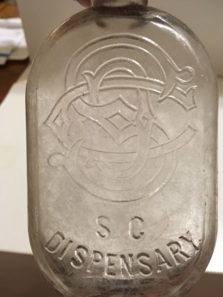 Antique Monogram South Carolina Sc Dispensary Jo - Jo Whiskey Bottle Flask 1/2 Pt.