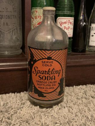 Rock Island,  Illinois 1930’s Orange Crush Bottling Co Clown Seltzer Bottle