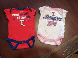 Two - Texas Rangers Baby Girl 0 - 3 Month One Piece T Shirts