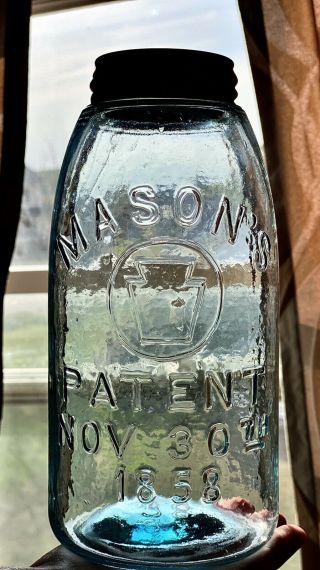 Antique Mason’s Patent Keystone In Circle Nov 30th 1858 Blue Fruit Jar