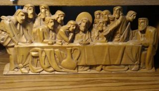 The Last Supper Hand Carved Wood Vintage Statue Wall Hanging 16 " × 6.  5 " × 2 " In.