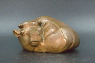 Japanese Copper Cow Paperweight Ornament Bull Vg168 - 1