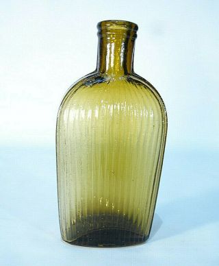 Ribbed Flask Great Yellow Amber Color Whiskey Flask Bottle