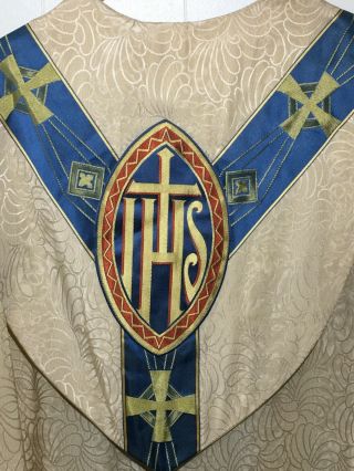 VINTAGE WHITE COPE WITH BLUE AND GOLD BANDING,  VESTMENT 2