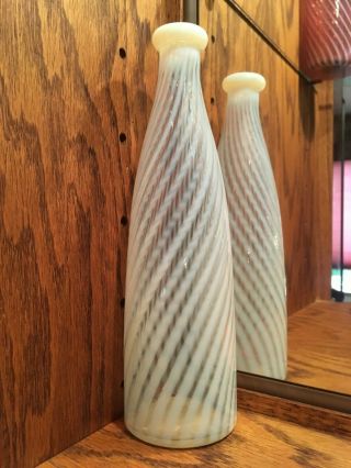 White Opalescent Art Glass Swirl Pattern Barber Bottle