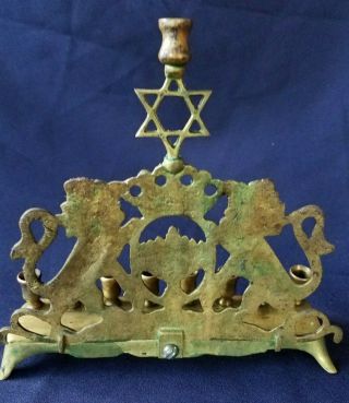 ANTIQUE VINTAGE BRONZE BRASS JEWISH MENORAH HANUKKAH STAR OF DAVID LIONS JUDAICA 3