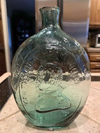 Historical Washington/taylor Gi - 37 Lt.  Emerald Green Quart Flask.  Perfect