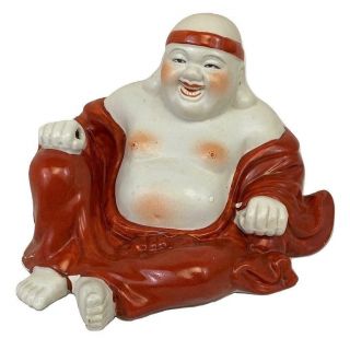 Vintage Chinese Chinoiserie Laughing Seated Buddha Asian Porcelain Figure Statue