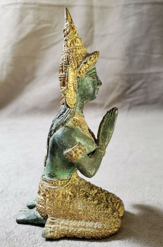 Antique Thai Praying Buddha Figurine Brass Bronze Gilt Metal Statue 2