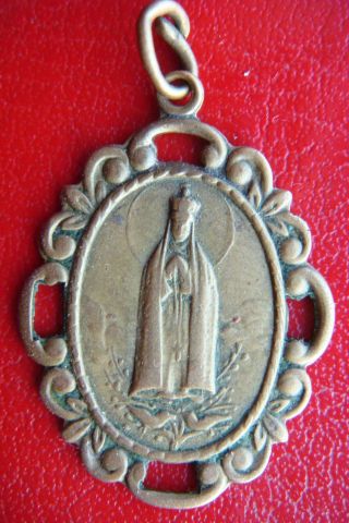 Our Lady Of Fatima Rosary Rare Antique Bronze Medal Pendant